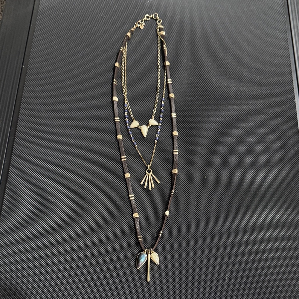 Elegant Gold, Broen, and Blue Layered Necklace Set - Picture 2 of 7